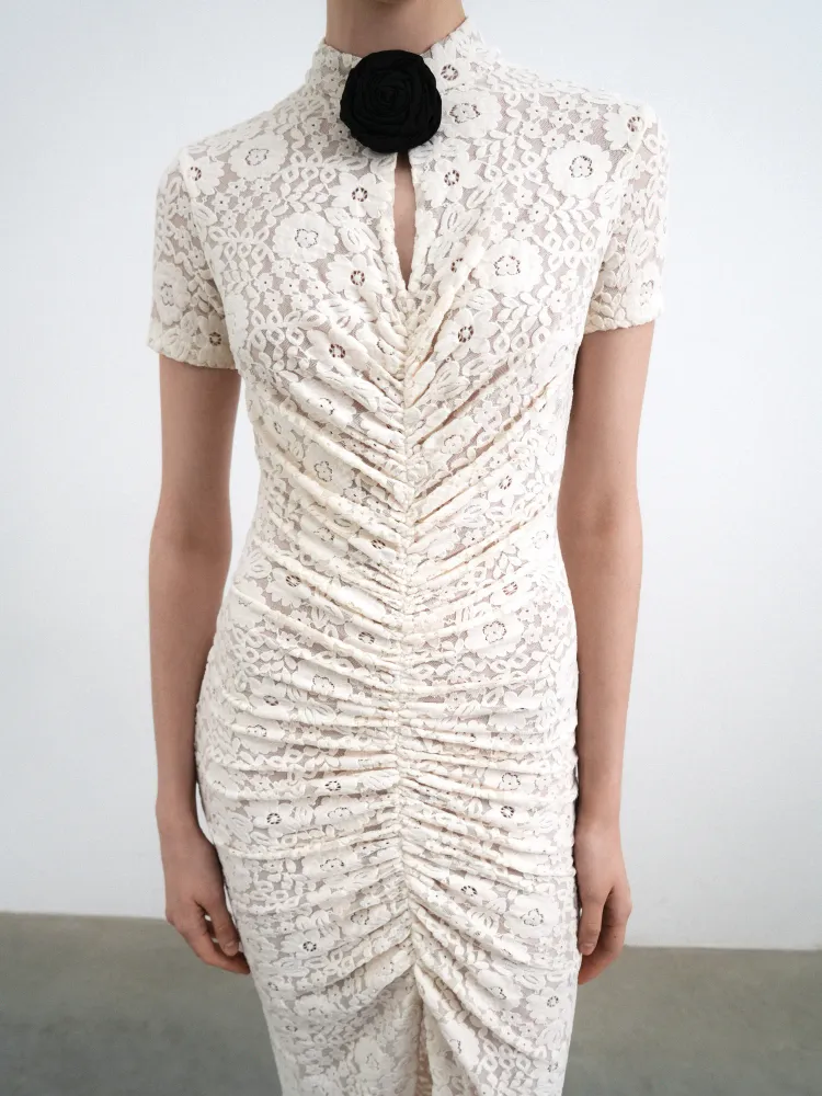 Аманда миди (Amanda midi), платье из молочного кружева с бархатным напылением