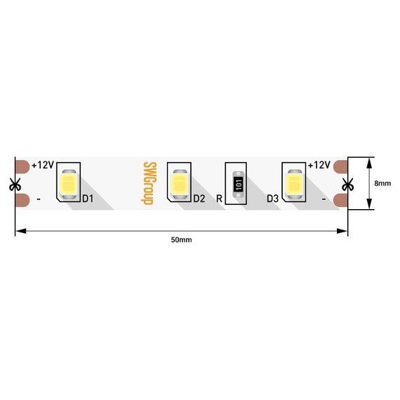 Светодиодная лента SWG 4,8W/m 60LED/m 2835SMD теплый белый 5M 007259