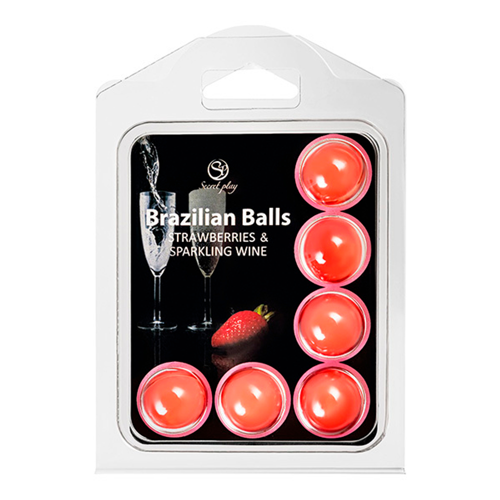 Набор из 6 шариков с массажным маслом с ароматом шампанского и клубники Secret Play Brazilian Balls