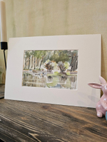 Картина авторская акварельная в паспарту 21х30 см на стену для интерьера "Верхний Царицынский пруд"