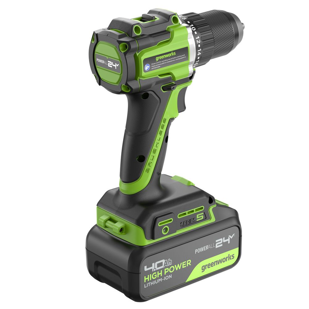 Дрель-шуруповерт акк. Greenworks DD560, 24V, б/щет, 30/60 Нм,13мм, Anti-kickback,1х4Ач,ЗУ,кор (3708407CUB)