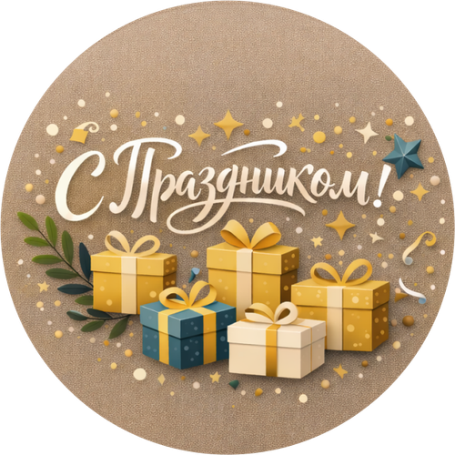 Наклейка круглая "С Праздником" d 50мм