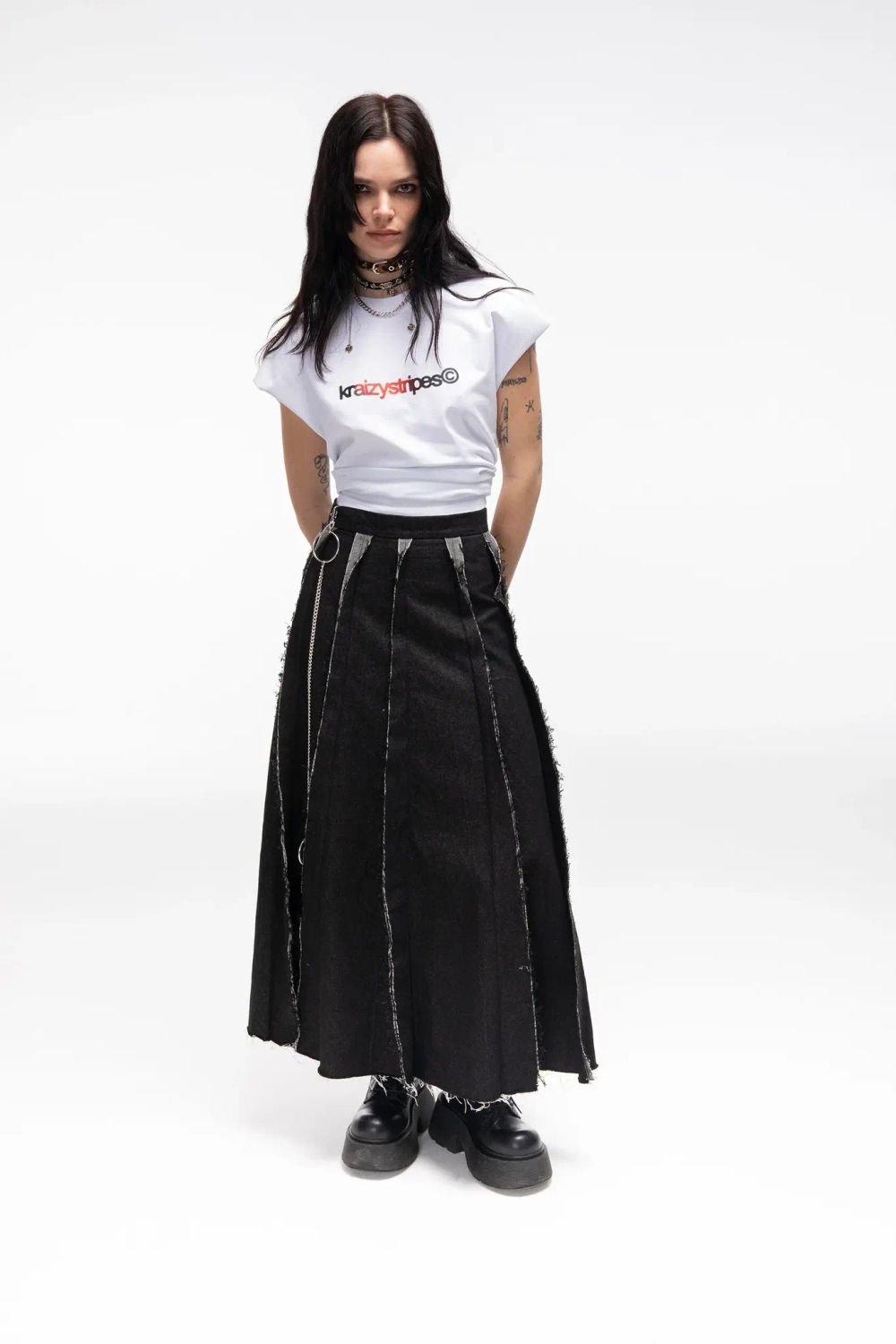 Юбка Kraizy Stripes Макси из джинсы черная