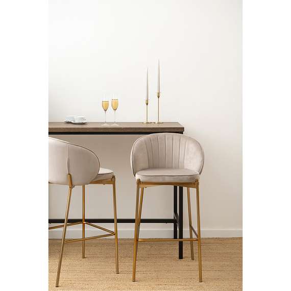 Барный стул Coral серо-бежевый велюр с золотыми ножками