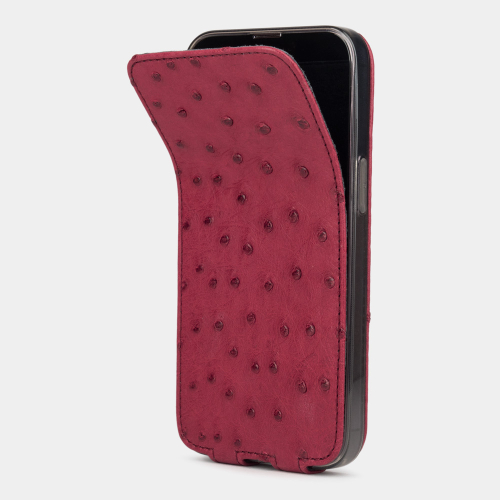 Чехол для iPhone 15 Pro из кожи страуса, цвета фуксии