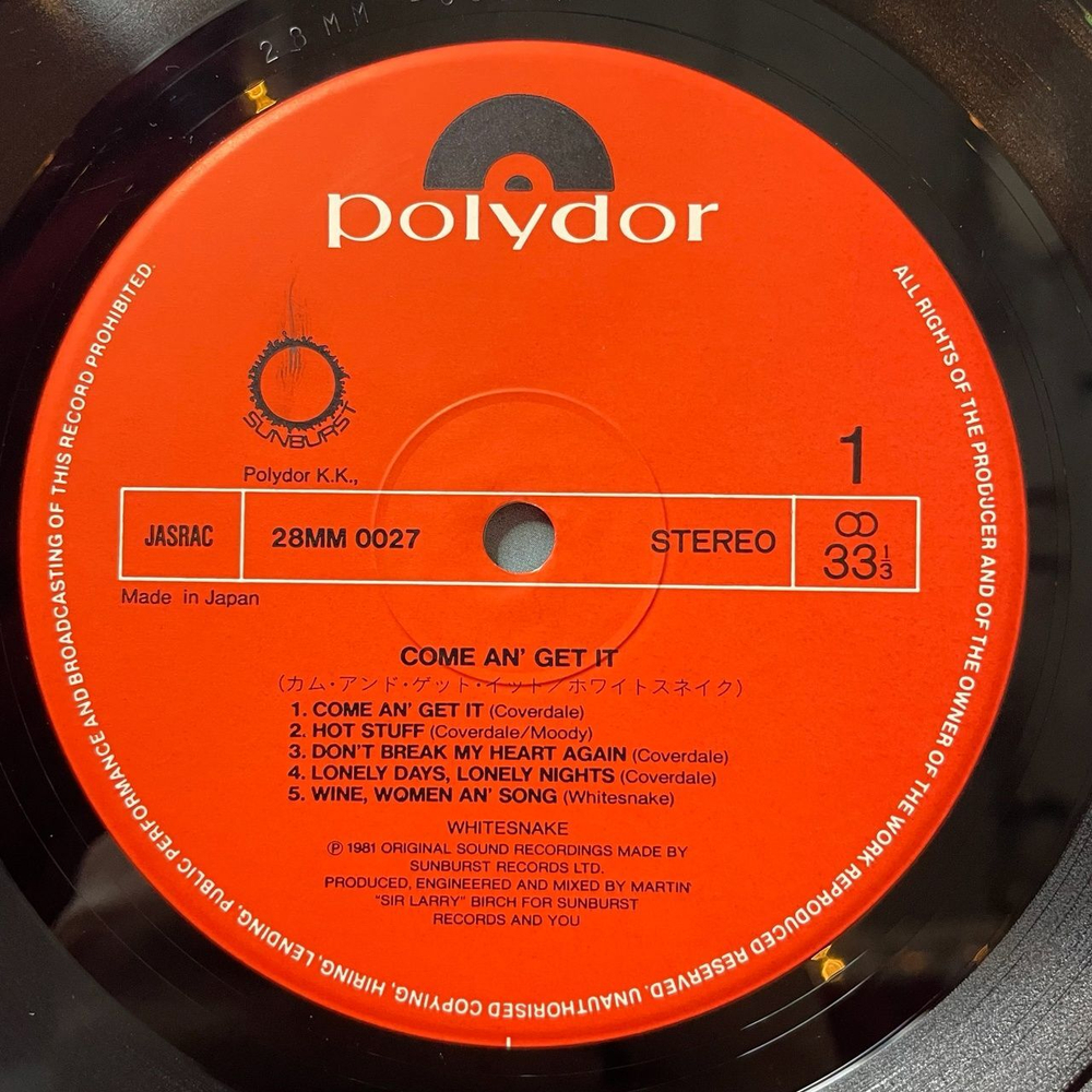 Винтажная виниловая пластинка LP Whitesnake Come An Get It (Japan 1981) (No Obi) Child Of Babylon 28MM 0027