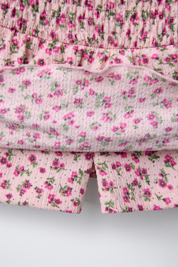 ZARA ЮБКА-ШОРТЫ ИЗ РЕЛЬЕФНОЙ ТКАНИ С ЦВЕТОЧНЫМ ПРИНТОМ, РОЗОВЫЙ