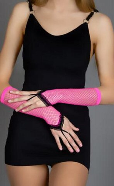 Перчатки в сетку на один пальчик с рюшами розовые