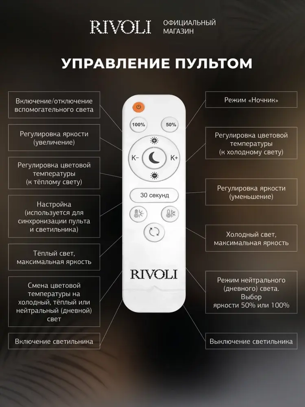 Люстра потолочная светодиодная с пультом ДУ Rivoli белая LED 80 Вт 3000 - 6000 К, светильник на кухню, в детскую, в спальню