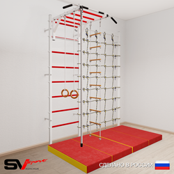 Шведская стенка Sv Sport 52140 (Турник рукоход/Канат/Кольца/Лестница/Мат 2м/Канатный лаз)