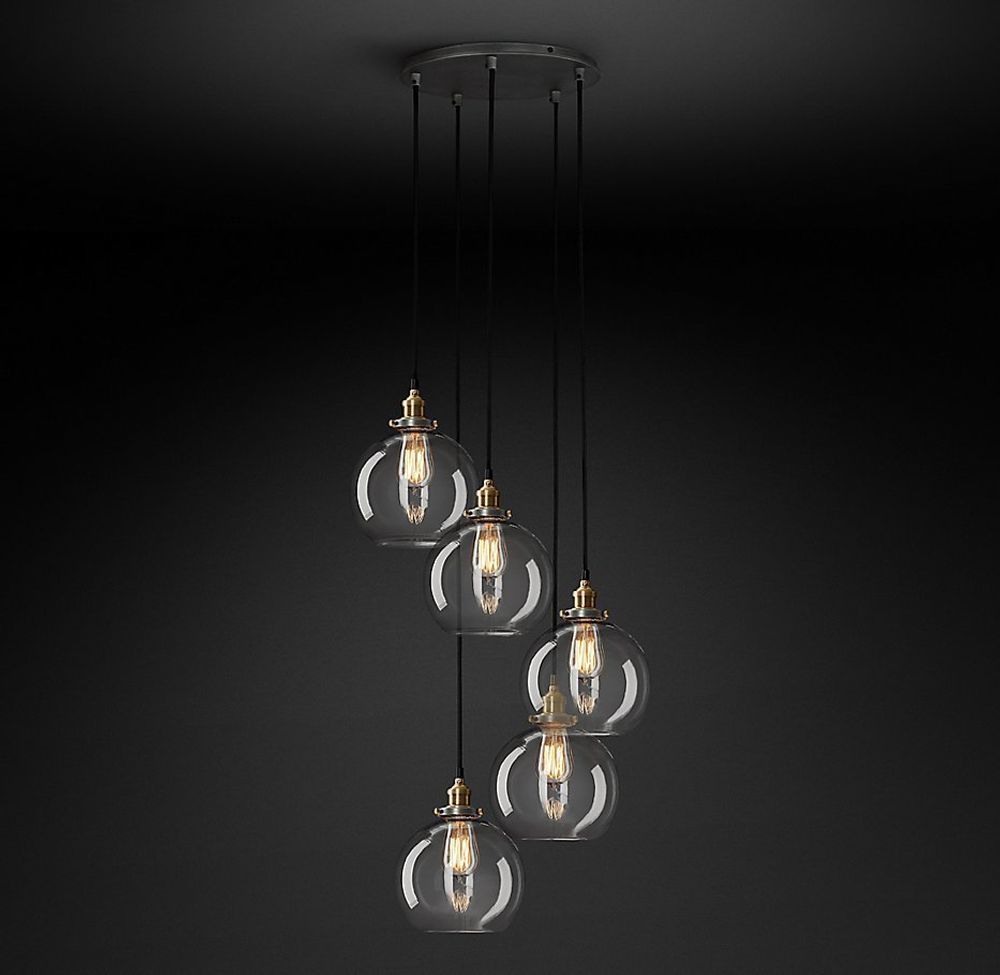 Подвесной дизайнерский светильник  20th C. Factory Filament Clear Glass Caf? Round Pendant by Restoration Hardware