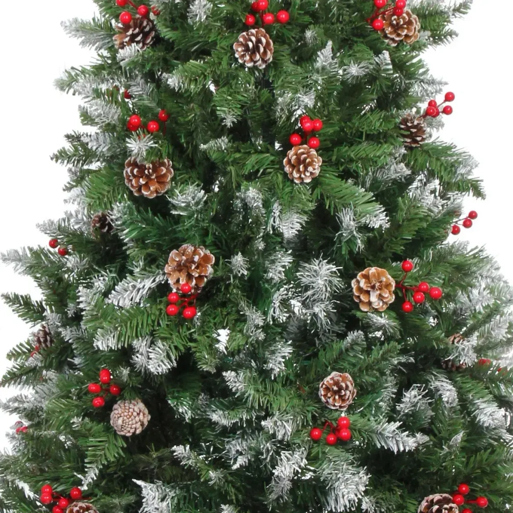 Ёлка «Морозная» 270 см, ПВХ с шишками,ягодами и белым напылением (2036 веток)