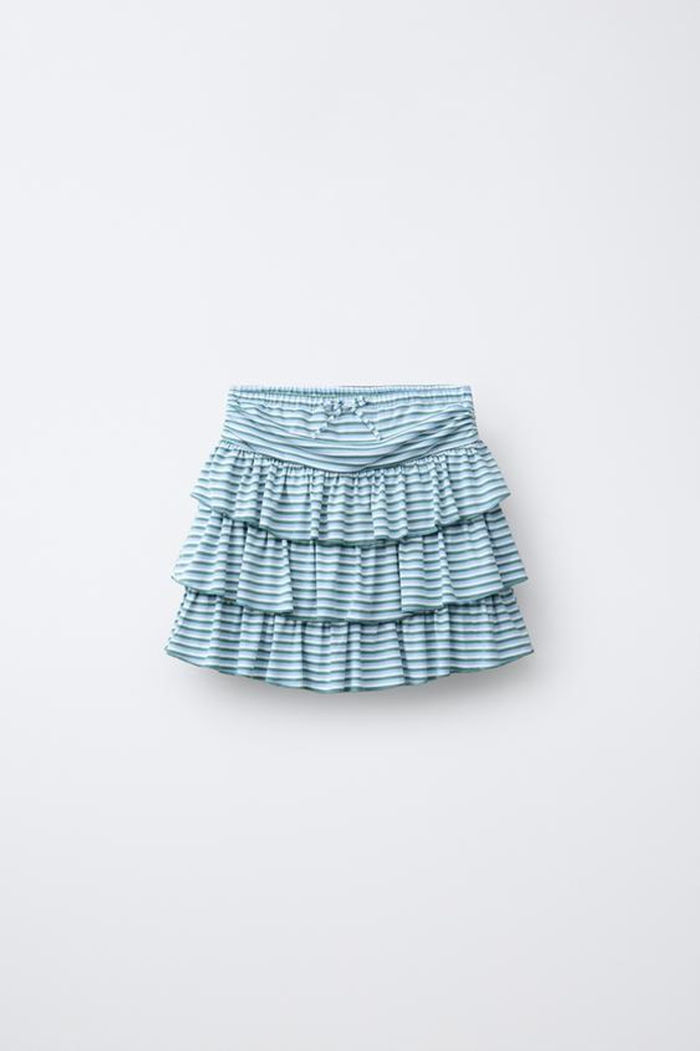 ZARA ЮБКА В ПОЛОСКУ С ВОЛАНАМИ, ВОДЯНИСТО-ГОЛУБОЙ