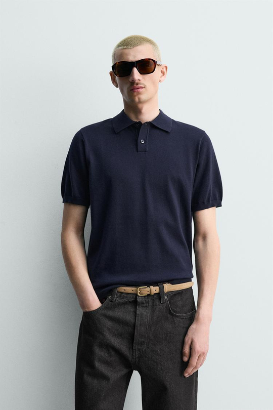 ZARA ПОЛО REGULAR FIT, МОРСКОЙ ТЕМНО-СИНИЙ