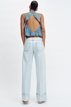 ZARA ДЖИНСЫ Z1975 STRAIGHT С НИЗКОЙ ПОСАДКОЙ И ОТВОРОТАМИ, ГОЛУБОЙ