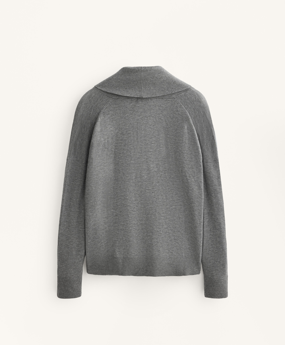 Oysho Джемпер с V-образным вырезом и лацканом, серый меланж