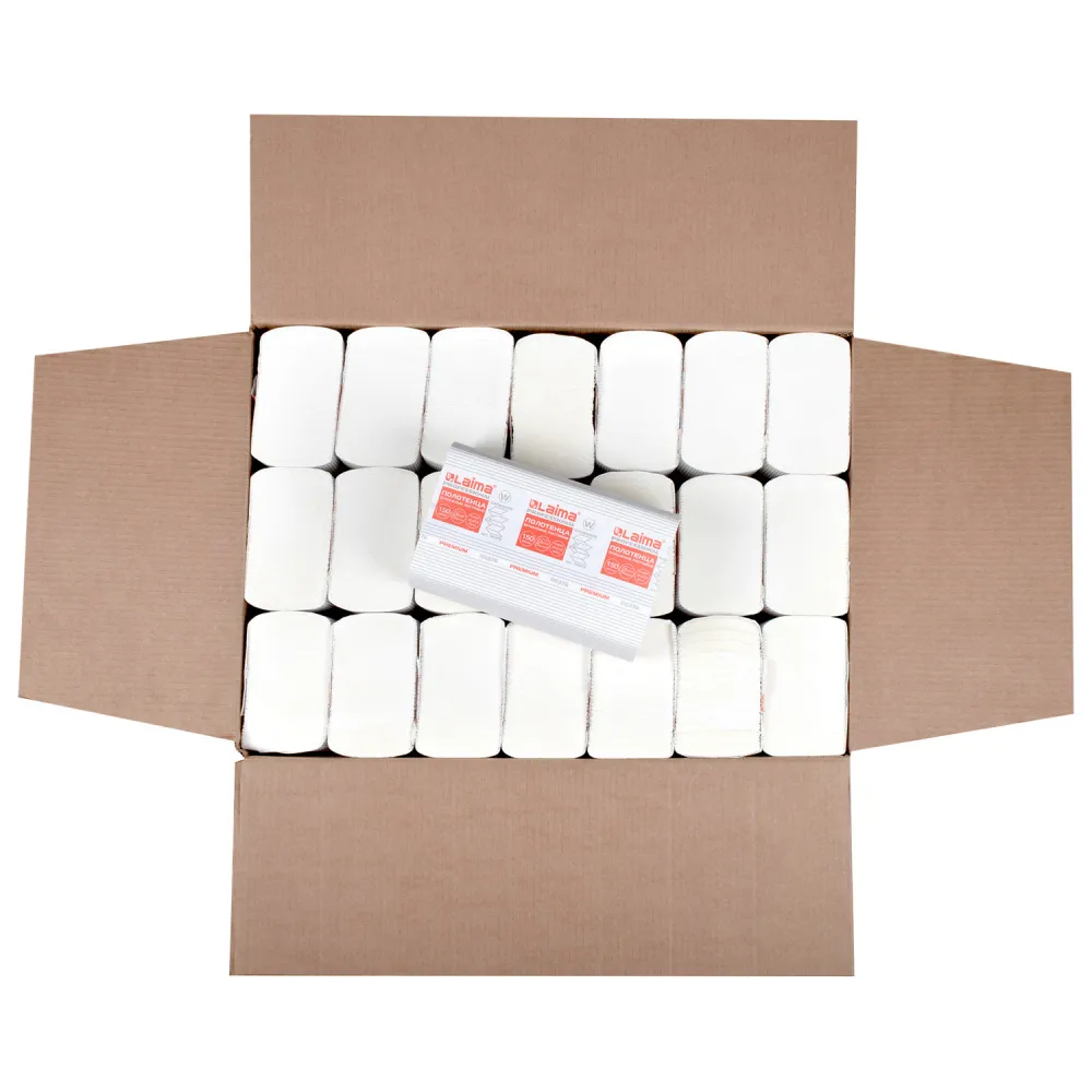 Полотенца бумажные 150 шт., LAIMA (H2), W-сложение, 2-слойные, 21 пачка, 32х21,6 см, 116378