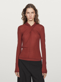 Massimo Dutti Топ внахлест из лиоцелла и шерсти, темно-розовый