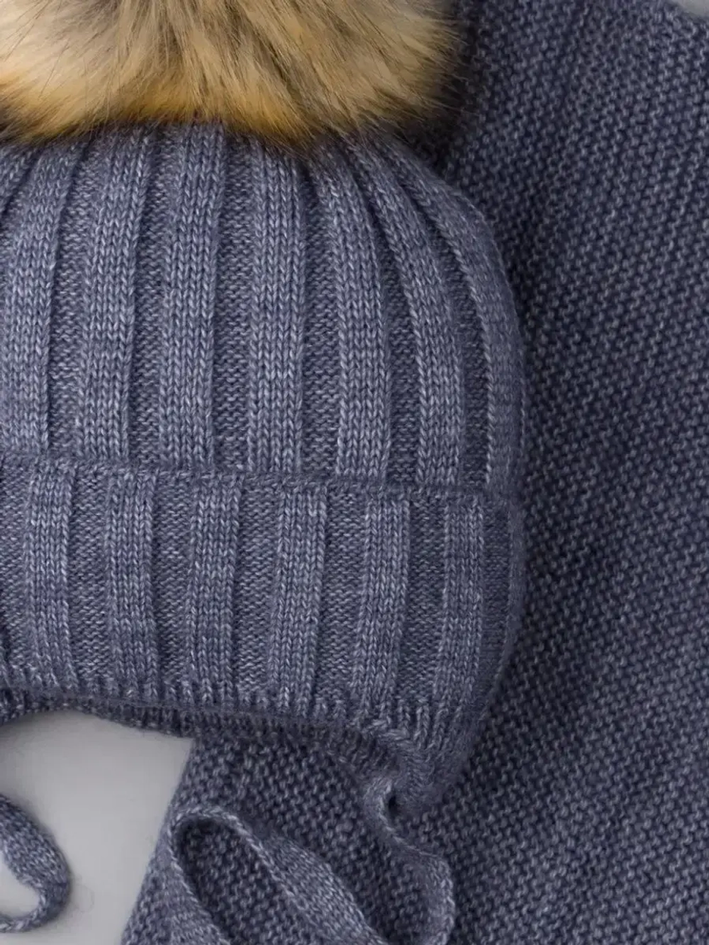 Шапка зимняя детская с помпоном и снуд