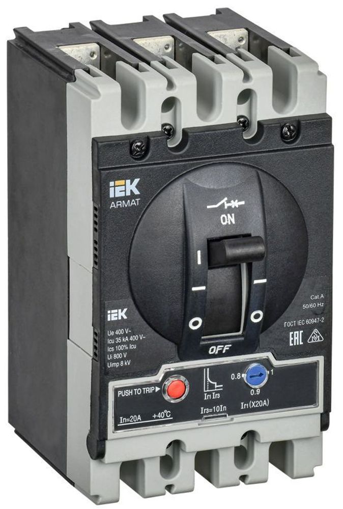Выключатель автоматический в литом корпусе 3п S 35кА 20А расцепитель термомагнитный регулируемый ARMAT IEK AR-MCCB-3S-035-0020A-ATUC