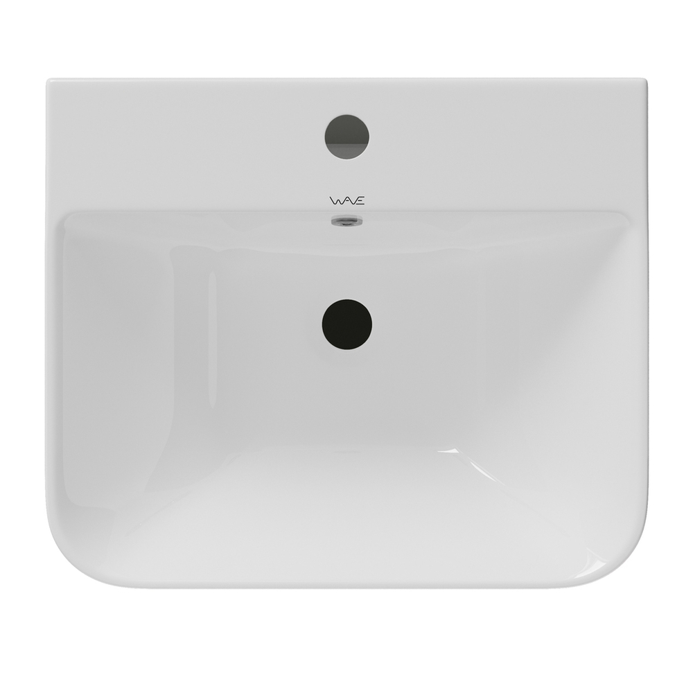 Умывальник-моноблок BASIS WAVE 440*380*835 ш*г*в, с хром переливом, белый, прямоуг