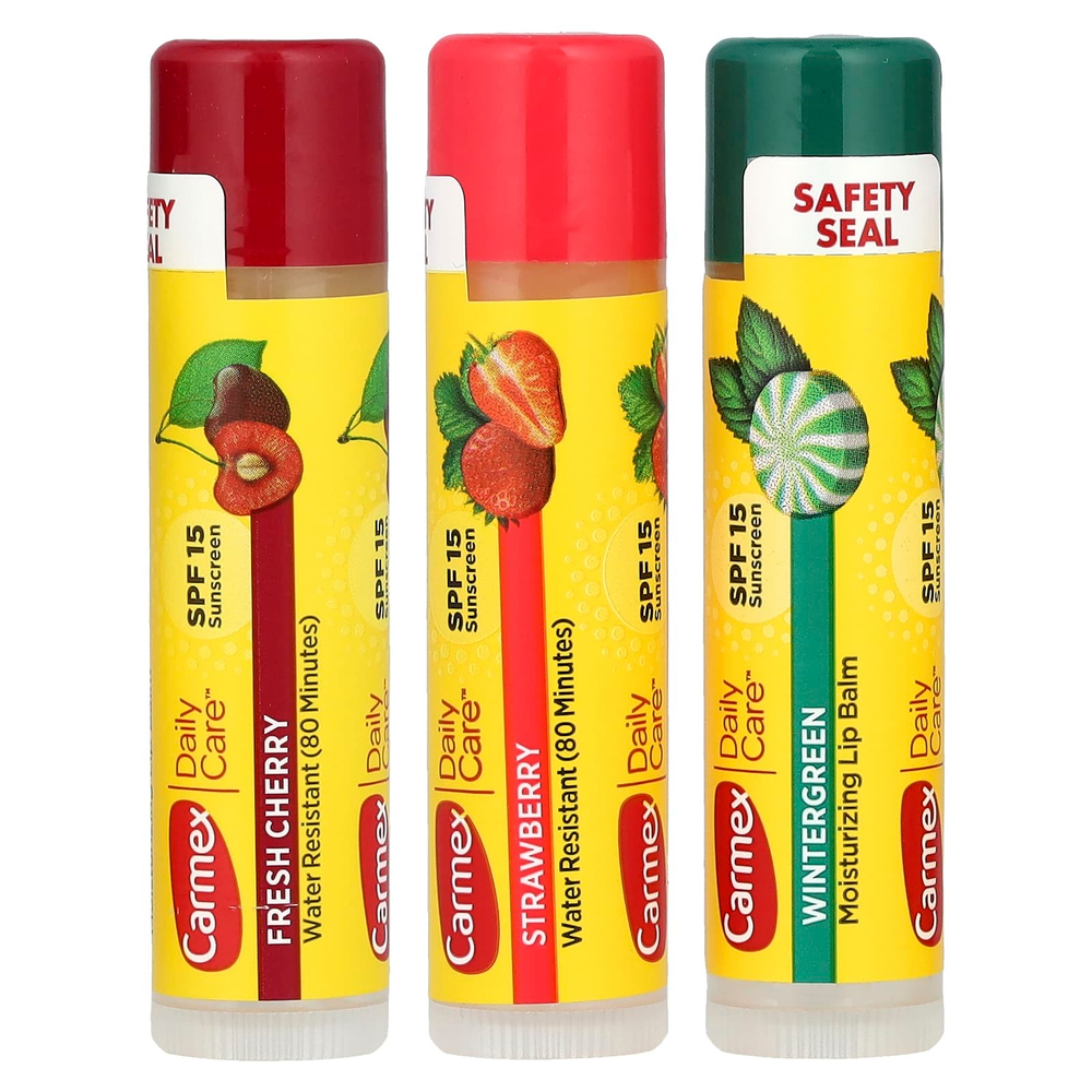 Carmex, Daily Care®, увлажняющий бальзам для губ, набор разных вкусов, SPF 15, 3 шт. в упаковке, 4,25 г (0,15 унции)