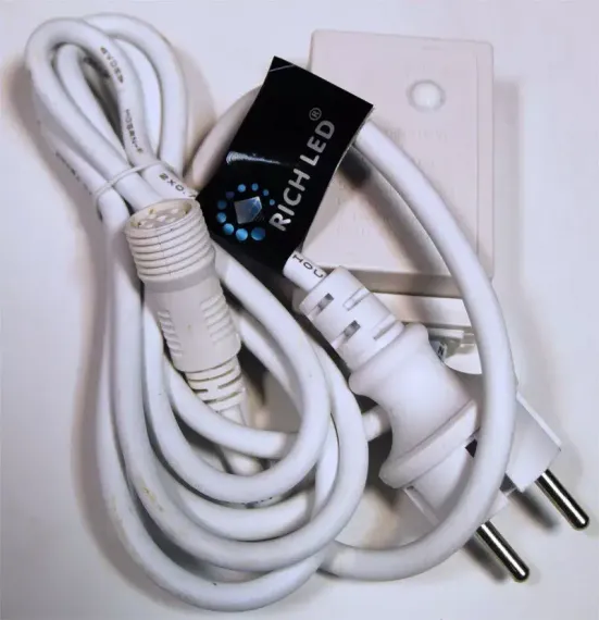 Блок питания для сеток с контроллером на 8 режимов 1.5 м., 220V, белый провод, Rich LED (RL-Cn4-N-220-W)