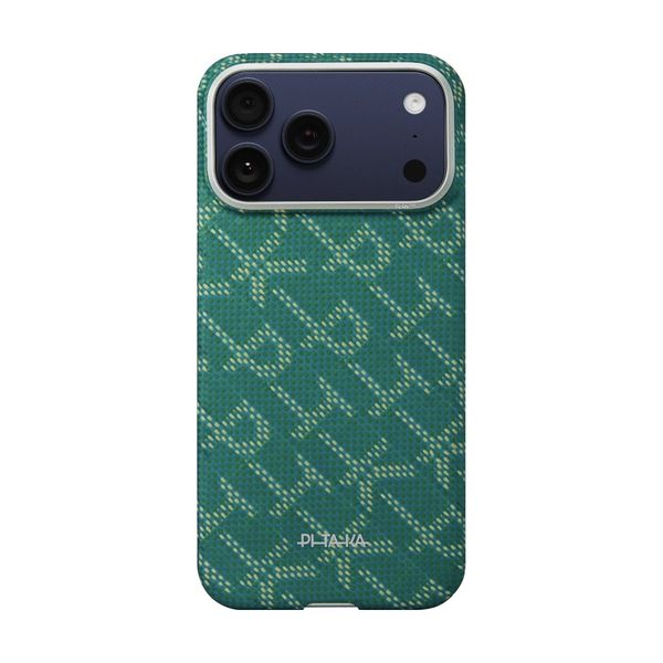 Чехол Pitaka Edge Case для iPhone 17 Pro, Зеленый монограм | Monogram Gold/Green