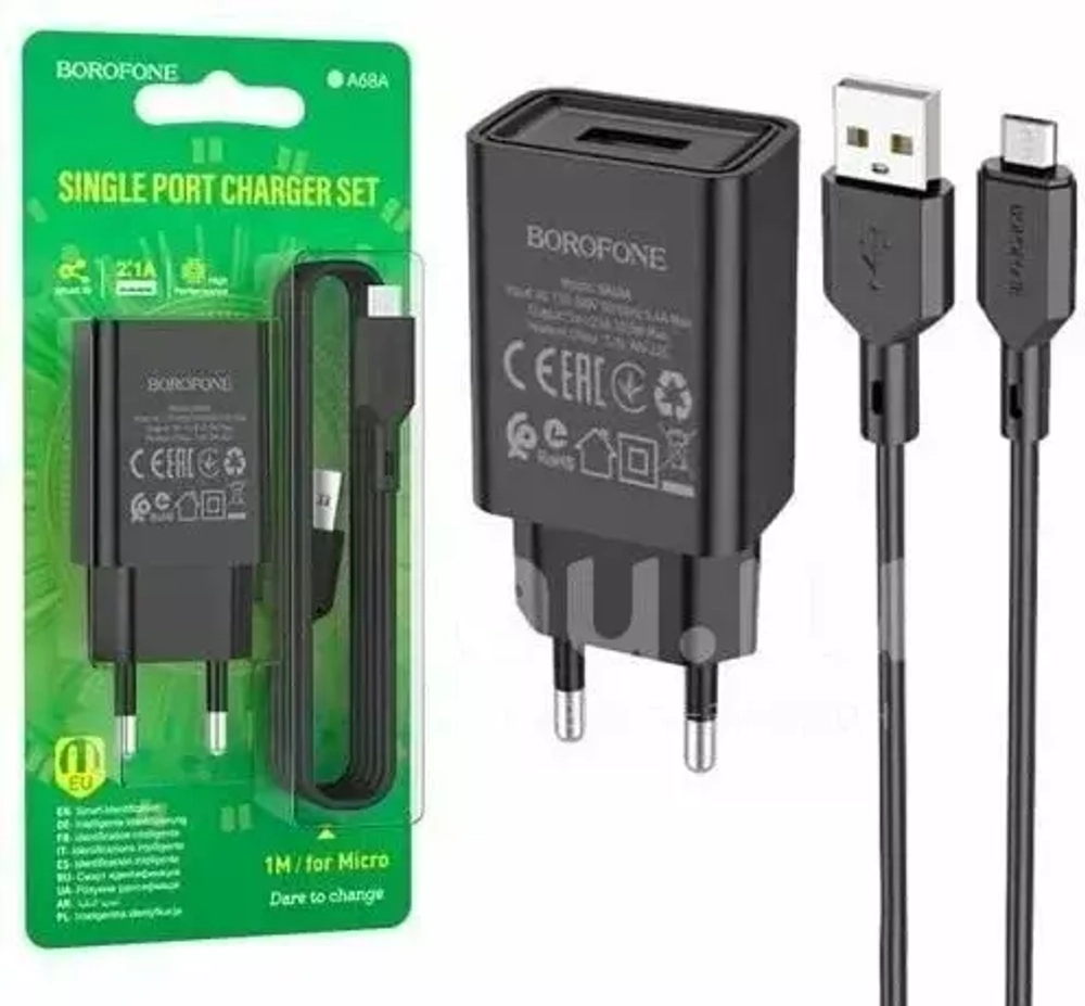 Зарядное сетевое с кабелем MicroUSB 1-метр 2.1А BOROFONE BA68A