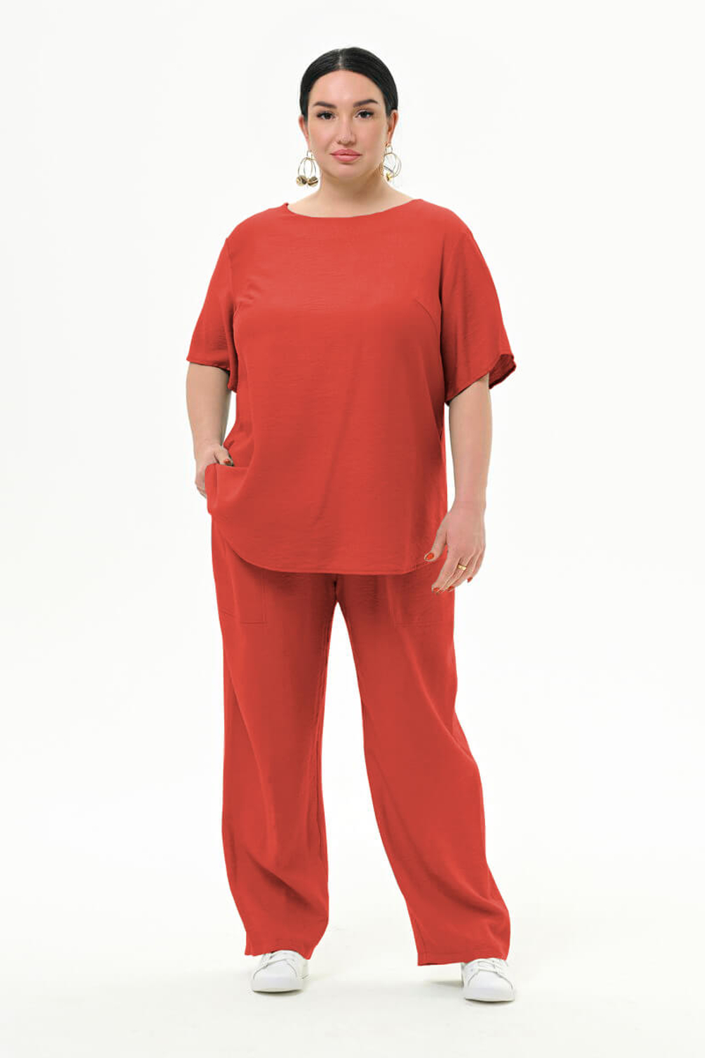 Брюки прямые из вискозы, паприка