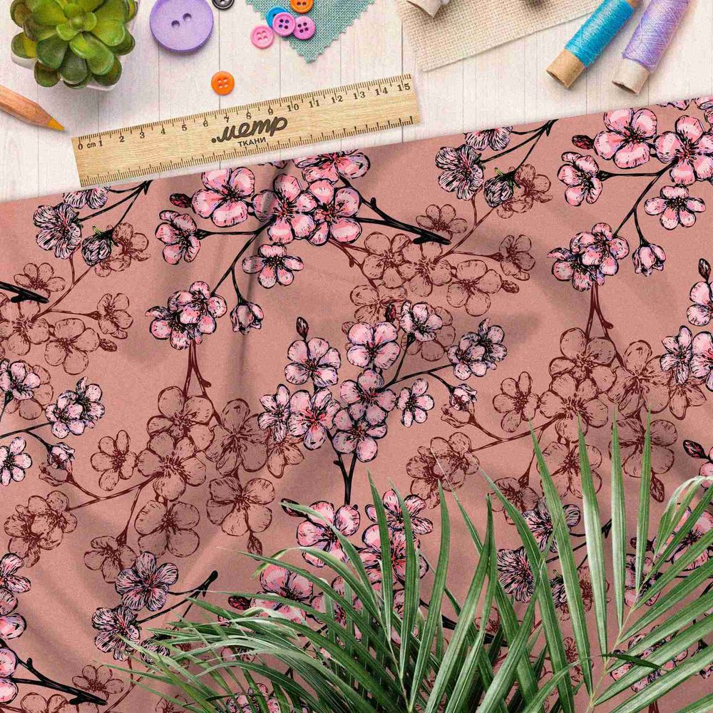 Ткань бифлекс веточки с листочками