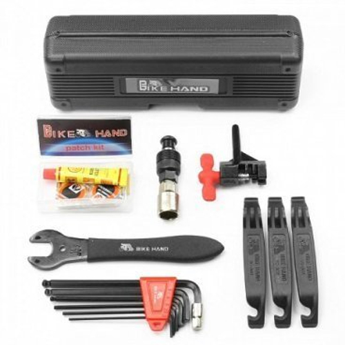 Набор 6-230094 инструментов YC-628 "ALL IN ONE", 6 позиций: аптечка, монтировки, выжимка, шестигранники, съемник каретки, в пласт. кейсе BIKEHAND