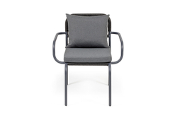 "Нуар" стул плетеный из роупа, каркас алюминий темно-серый (RAL7024) муар, роуп темно-серый круглый, ткань темно-серая 027