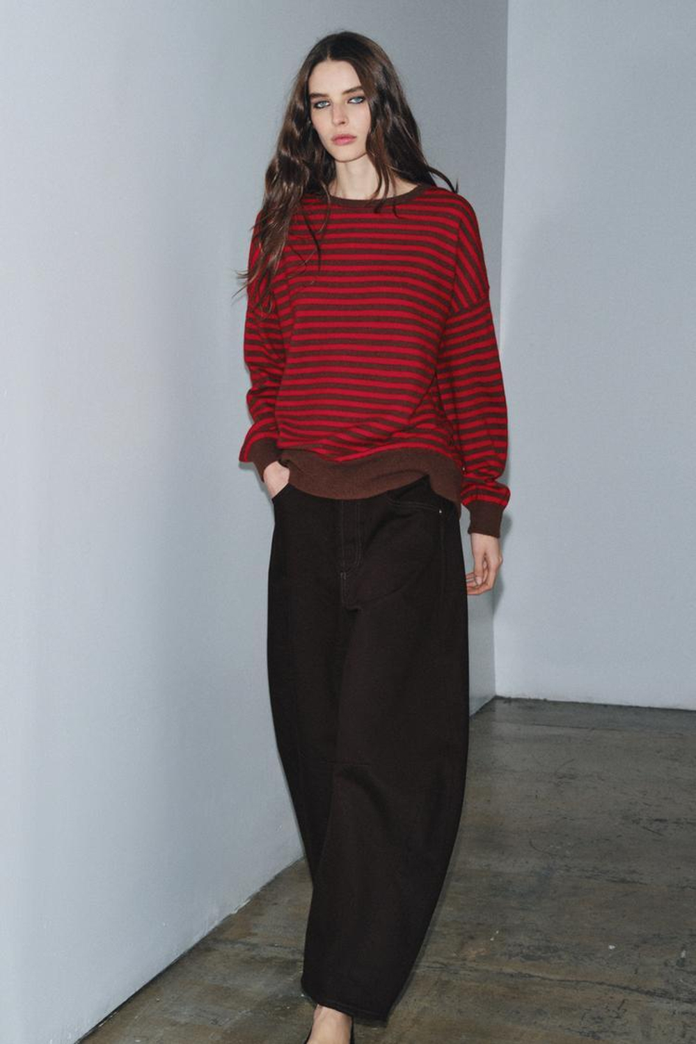 ZARA СВИТЕР ИЗ 100% ШЕРСТИ В ПОЛОСКУ, ПОЛОСКИ