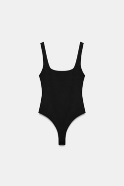 ZARA ЭЛАСТИЧНОЕ БОДИ С КВАДРАТНЫМ ВЫРЕЗОМ, ЧЕРНЫЙ
