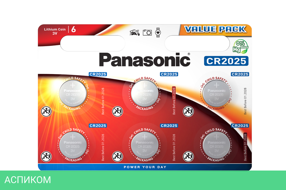 Батарейка Panasonic Lithium CR2025 BL6 (CR-2025EL/6BW)
