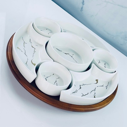 Lenardi 118-137 Менажница 38см на подставке MULTICOLOR в под.уп.(х4)Фарфор