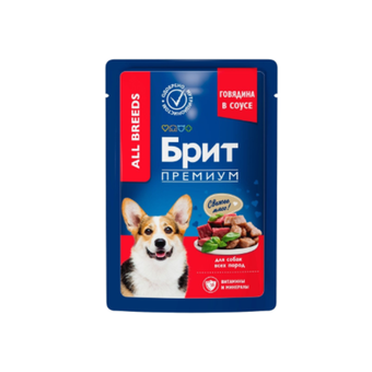 Влажный корм для собак BRIT PREMIUM, Пауч для взрослых собак всех пород, говядина в соусе 85г 14 уп