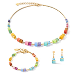 Серьги Coeur de Lion Multicolor Rainbow-Gold 5020/21-1535 цвет зеленый, желтый, синий, розовый