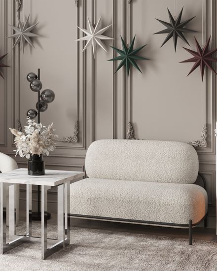 Диван Стоун ткань букле молочный