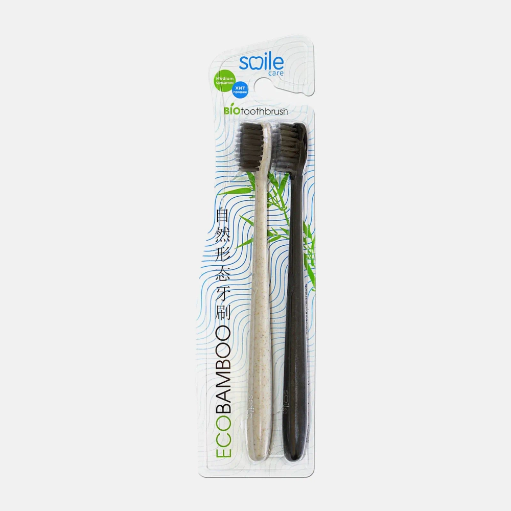 Зубная щетка Smile Care Eco Bamboo c ручкой из пшеницы средней жесткости 2шт в ассортименте