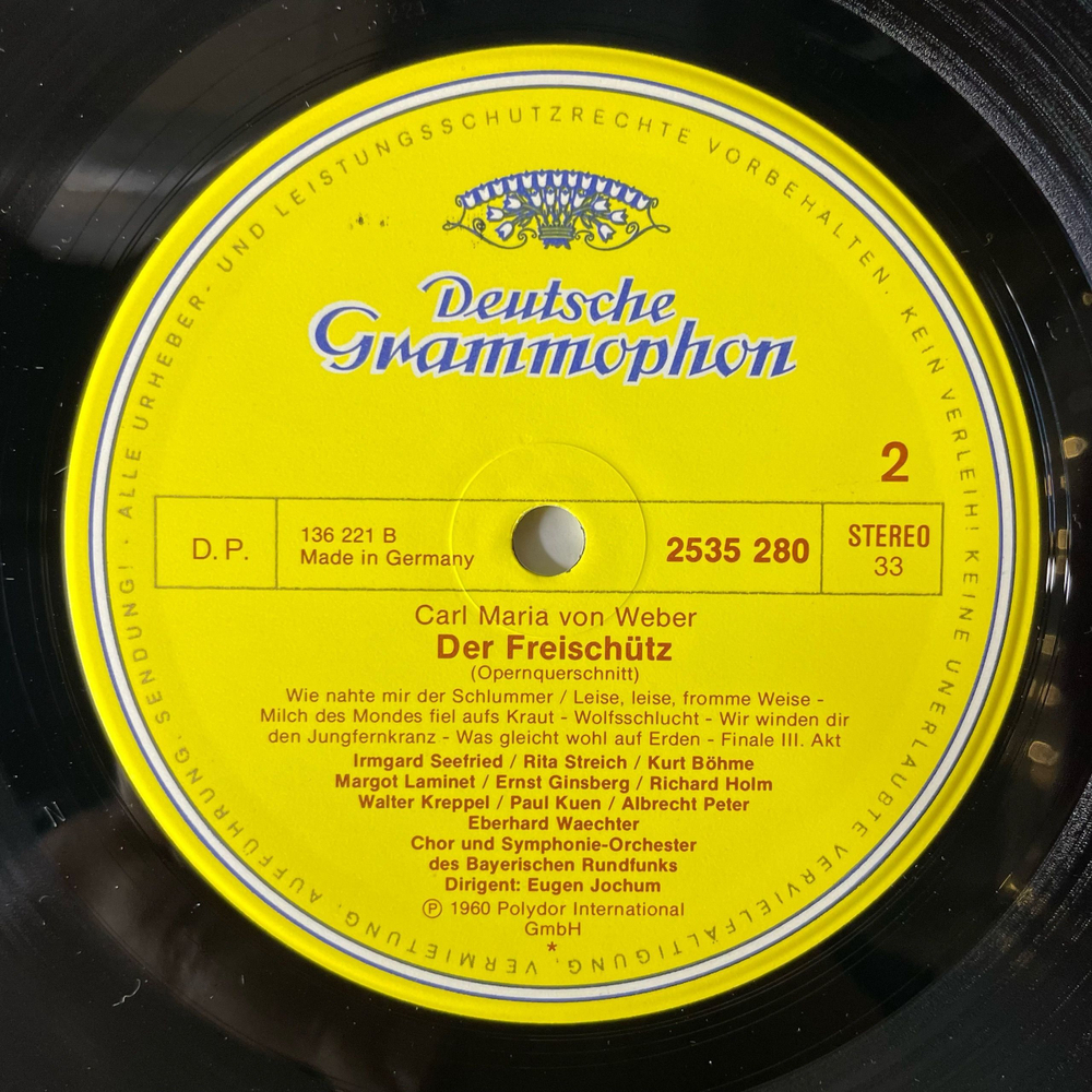 Винтажная виниловая пластинка Weber, Irmgard Seefried, Rita Streich, Richard Holm, Eugen Jochum Der Freischutz Волный Стрелок Опера (Германия 1975)