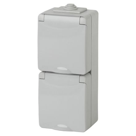 Розетка ЭРА Эксперт 11-2608-03 2х2P+E верт. IP65 шторки 16A-250В ОУ серый