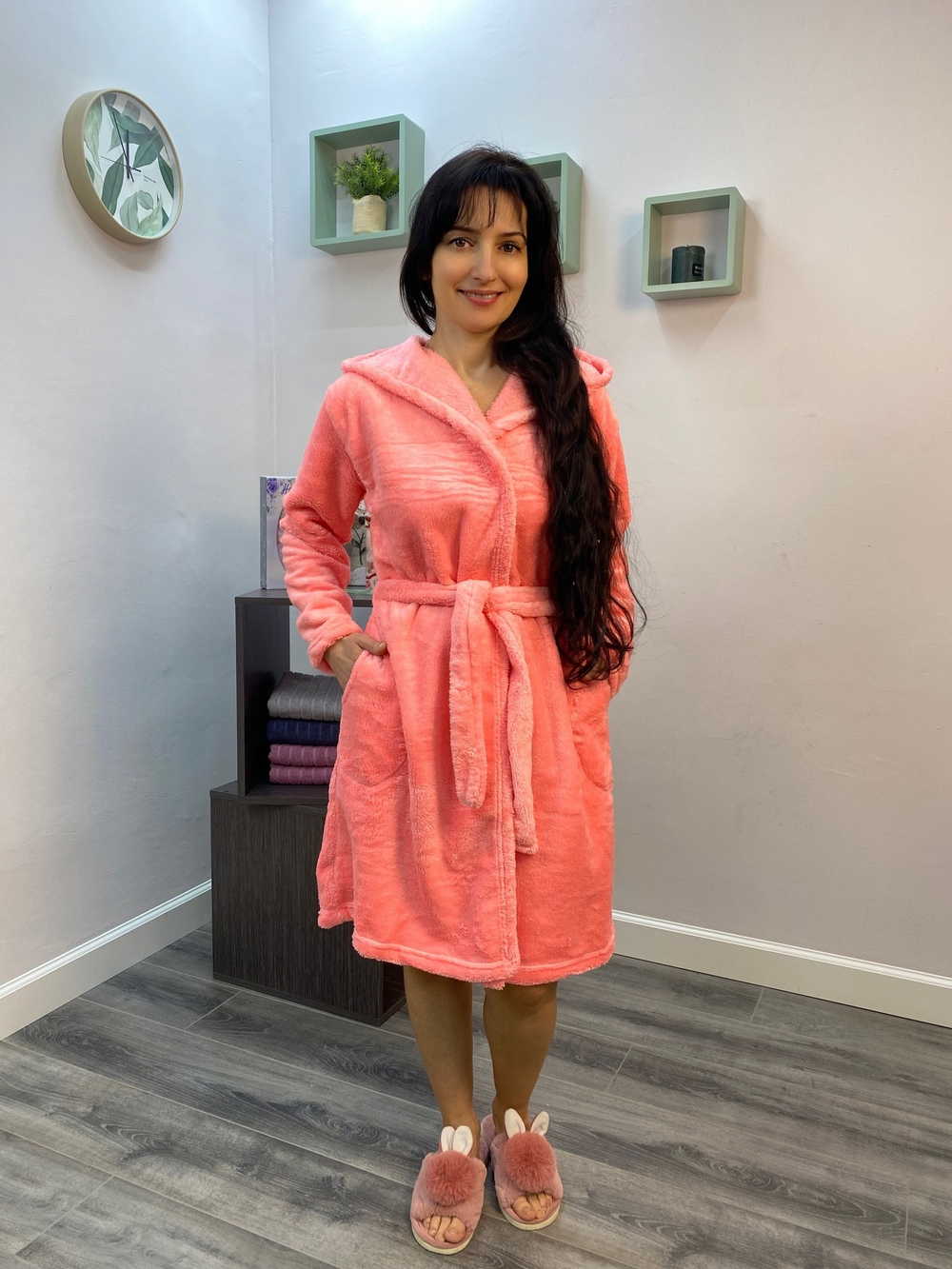 Халат женский "Велсофт В.Т" короткий с капюшоном на запах (99)