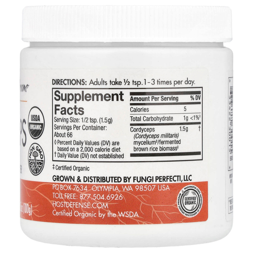 Host Defense, кордицепс, мицелий грибов в порошке, добавка для пополнения запаса энергии, 100 г (3,5 унции)