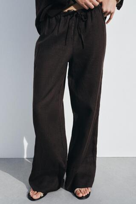 ZARA БРЮКИ ПАЛАЦЦО ИЗ 100% ЛЬНА — ZW COLLECTION, КОРИЧНЕВЫЙ