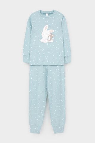 пижама  для девочки  К 1621/голубой,цветочные снежинки