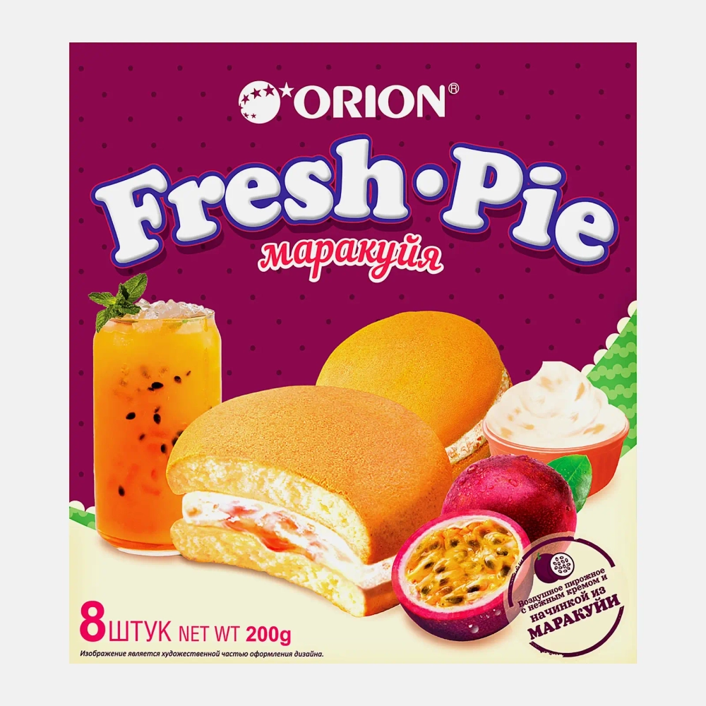 Пирожное бисквитное с начинкой Маракуйя Orion Fresh Pie 200г