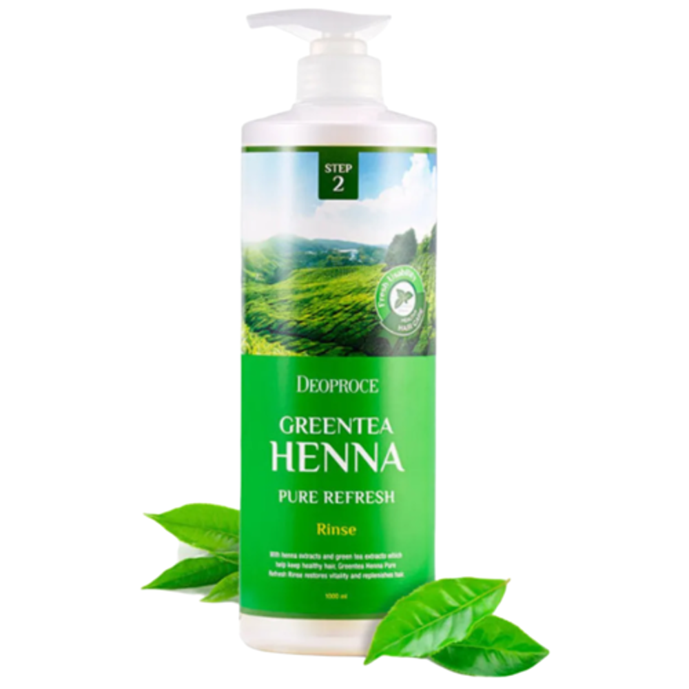 [Deoproce] Green Tea Henna Pure Refresh Rinse - Смягчающий бальзам для волос с зеленым чаем и хной, 1000 мл