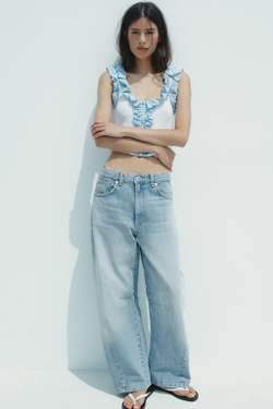 ZARA ТОП В РУБЧИК В КЛЕТКУ ВИШИ, ЖЕЛТОВАТО-БЕЛЫЙ